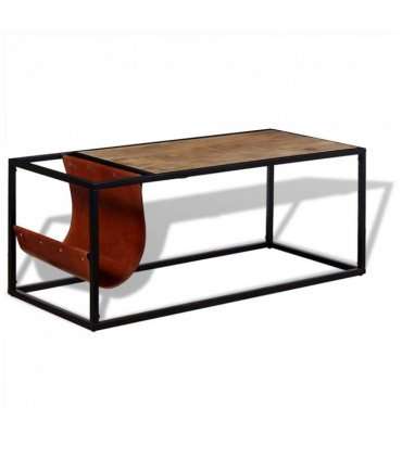 vidaXL Coffee Table with Genuine Leather Magazine Holder 110x50x45 cm