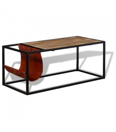 vidaXL Coffee Table with Genuine Leather Magazine Holder 110x50x45 cm