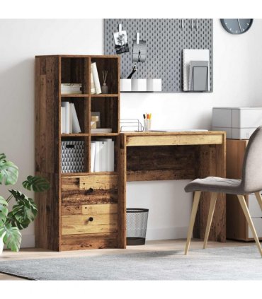 vidaXL Desk with Drawer with Shelf with Storage 2 pcs Old Wood