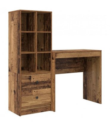 vidaXL Desk with Drawer with Shelf with Storage 2 pcs Old Wood