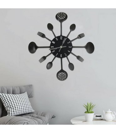 vidaXL Wall Clock with Spoon and Fork Design Black 40 cm Aluminium