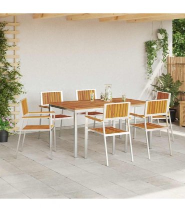 vidaXL Outdoor Dining Set 7 pcs Brown Solid Acacia Wood