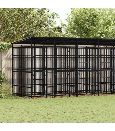 vidaXL Outdoor Dog Kennel with Roof Steel 12.9 m²
