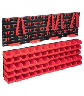 vidaXL 136 Piece Storage Bin Kit with Wall Panels Red and Black