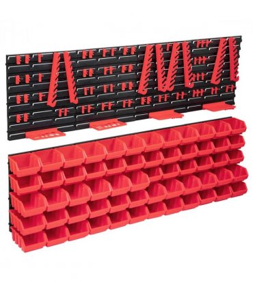 vidaXL 136 Piece Storage Bin Kit with Wall Panels Red and Black