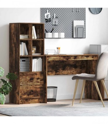vidaXL Desk with Drawer with Shelf with Storage 2 pcs Smoked Oak
