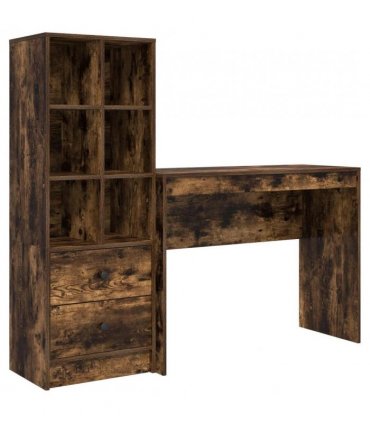 vidaXL Desk with Drawer with Shelf with Storage 2 pcs Smoked Oak