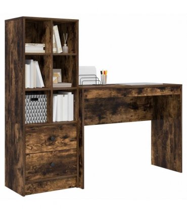 vidaXL Desk with Drawer with Shelf with Storage 2 pcs Smoked Oak