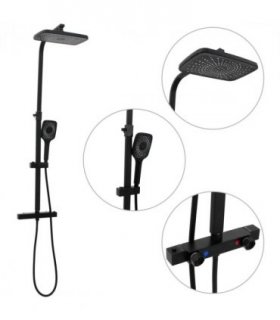 vidaXL Dual Head Shower Set with Mixer and Hose Black Brass