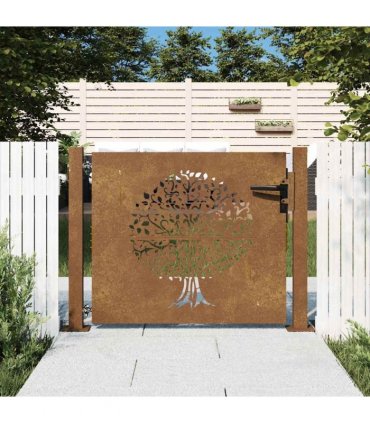 vidaXL Garden Gate 100x100 cm Corten Steel Tree Design