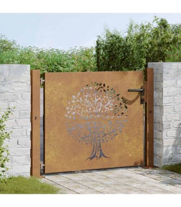 vidaXL Garden Gate 100x100 cm Corten Steel Tree Design