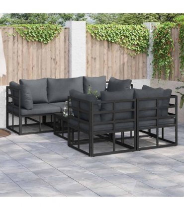 vidaXL Garden Sofa Set with Cushion 6 pcs Black Steel