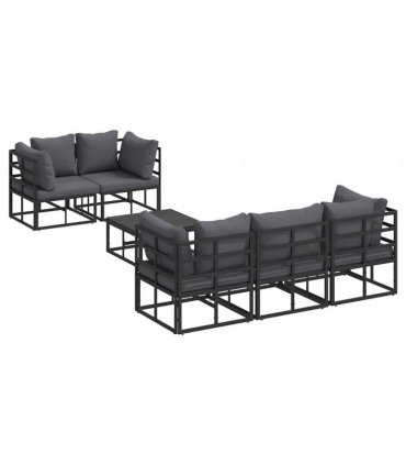 vidaXL Garden Sofa Set with Cushion 6 pcs Black Steel