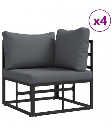 vidaXL Garden Sofa Set with Cushion 6 pcs Black Steel