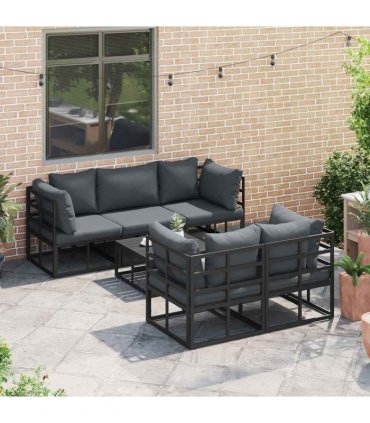 vidaXL Garden Sofa Set with Cushion 6 pcs Black Steel