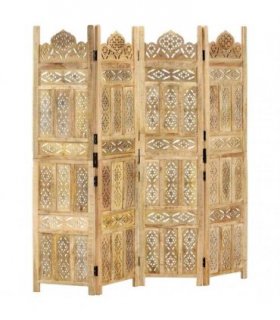 vidaXL Hand carved 4-Panel Room Divider 160x165 cm Solid Mango Wood