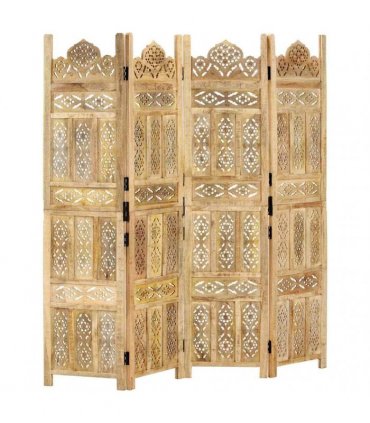 vidaXL Hand carved 4-Panel Room Divider 160x165 cm Solid Mango Wood