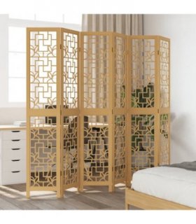 vidaXL Room Divider 6 Panels Brown Solid Wood Paulownia