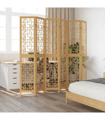 vidaXL Room Divider 6 Panels Brown Solid Wood Paulownia