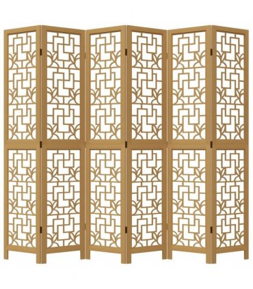 vidaXL Room Divider 6 Panels Brown Solid Wood Paulownia