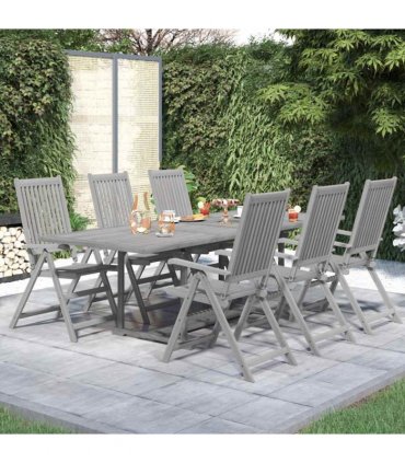 vidaXL Garden Dining Set | Grey | Solid acacia wood | 7-Piece | Foldable