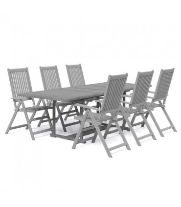 vidaXL Garden Dining Set | Grey | Solid acacia wood | 7-Piece | Foldable