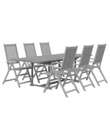 vidaXL Garden Dining Set | Grey | Solid acacia wood | 7-Piece | Foldable