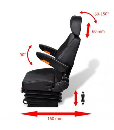 vidaXL Tractor Seat | Black | Steel | Universal fit for tractors