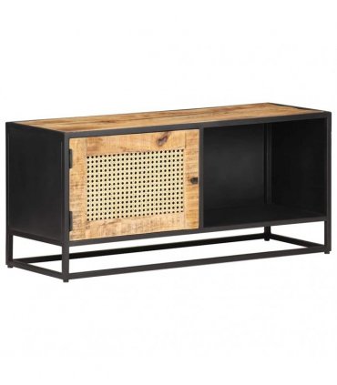 vidaXL TV Cabinet 90x30x40 cm Rough Mango Wood and Natural Cane
