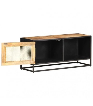 vidaXL TV Cabinet 90x30x40 cm Rough Mango Wood and Natural Cane