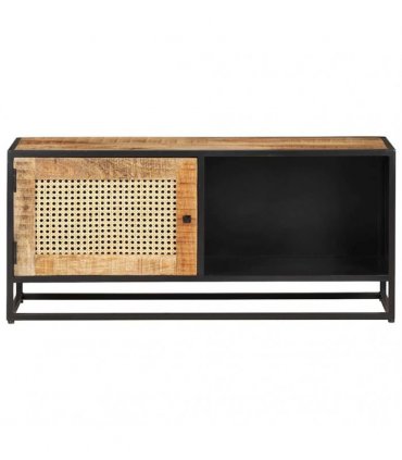 vidaXL TV Cabinet 90x30x40 cm Rough Mango Wood and Natural Cane