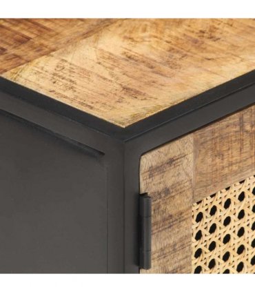 vidaXL TV Cabinet 90x30x40 cm Rough Mango Wood and Natural Cane