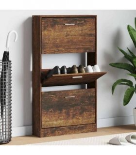 vidaXL Shoe Cabinet Smoked Oak 59x17x108 cm Engineered Wood