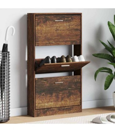 vidaXL Shoe Cabinet Smoked Oak 59x17x108 cm Engineered Wood