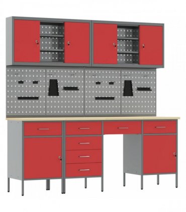 vidaXL Work Cabinet with Drawer 10 pcs Red Engineered Wood and Steel