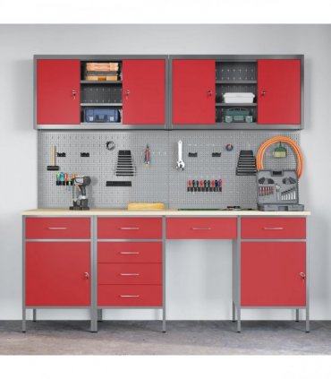 vidaXL Work Cabinet with Drawer 10 pcs Red Engineered Wood and Steel