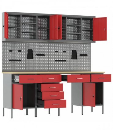 vidaXL Work Cabinet with Drawer 10 pcs Red Engineered Wood and Steel