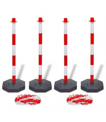 vidaXL Set of 4 Chain Posts and 2 Plastic Chians of 10 m Each