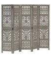 vidaXL Hand Carved 5-Panel Room Divider Grey 200x165 cm Solid Mango Wood