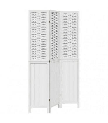 vidaXL Room Divider 3 Panels White Solid Wood Paulownia