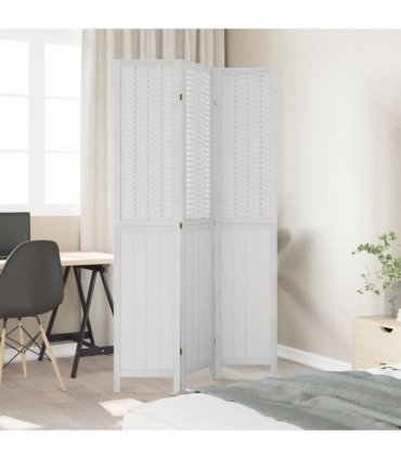 vidaXL Room Divider 3 Panels White Solid Wood Paulownia