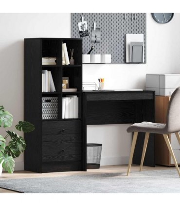 vidaXL Desk with Drawer with Shelf with Storage 2 pcs Black Oak