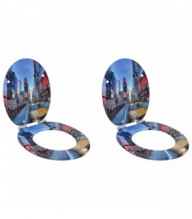 vidaXL Soft-Close Toilet Seat 2 pcs Multicolour 44 x 38 cm MDF board