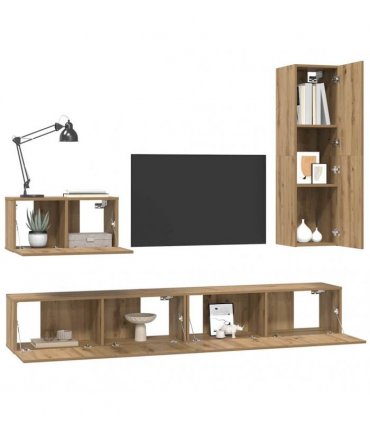 vidaXL Wall TV Cabinet Wall-mounted 4 pcs Artisan Oak Engineered Wood