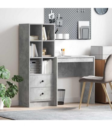 vidaXL Desk with Drawer with Shelf with Storage 2 pcs Concrete Grey