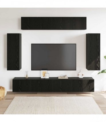 vidaXL TV Cabinet Set 6 pcs Black Oak 100 x 30 x 30 cm Engineered Wood