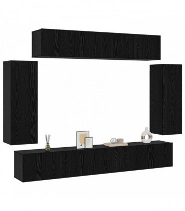 vidaXL TV Cabinet Set 6 pcs Black Oak 100 x 30 x 30 cm Engineered Wood