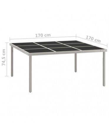 vidaXL Garden Dining Table 170x170x74.5 cm Glass and Steel