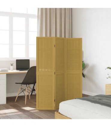 vidaXL Room Divider 3 Panels Brown Solid Wood Paulownia