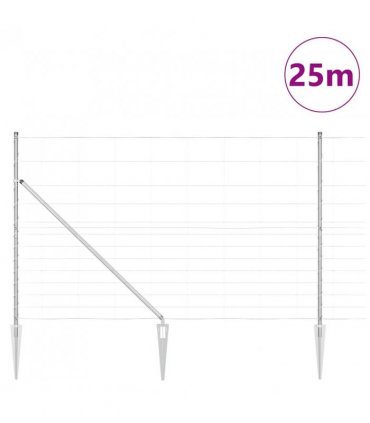 vidaXL Welded Wire Fence with Spikes 25 x 1.5 m Galvanised Steel Mesh